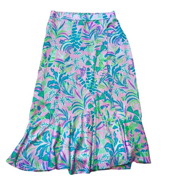 Lilly Pulitzer Britney Floral Pattern Silky Wrap Midi Skirt Women's size L - Picture 1 of 11
